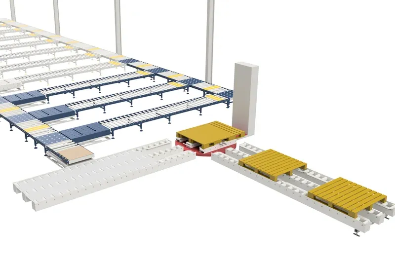 Diseño CAD 3D de un sistema de transporte industrial realizado por Amber Industries.