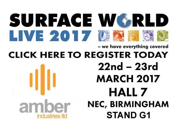 Amber Industries expondrá en Surface World los días 22 y 23 de marzo de 2017 en el NEC de Birmingham.